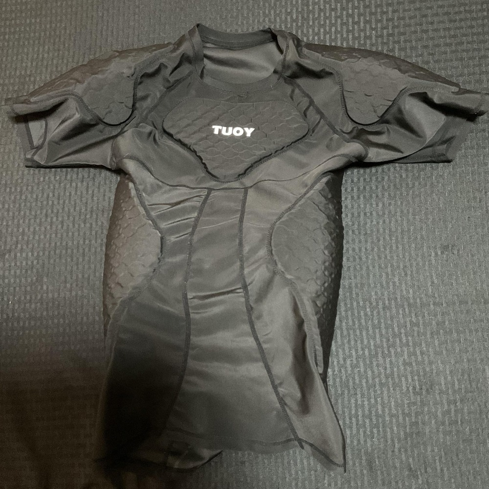 TUOY Shirt Mens Small Black Padded Compression Jersey Football Rugby Soccer